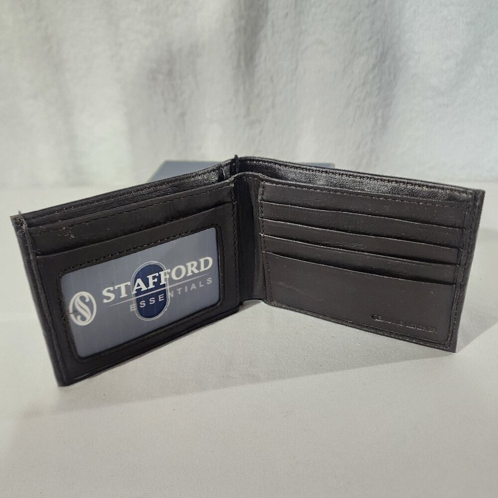 New Men's Stafford Slim Wallet Slimfold Contrasting Canvas Gen Leather Brown NWT - Picture 4 of 11